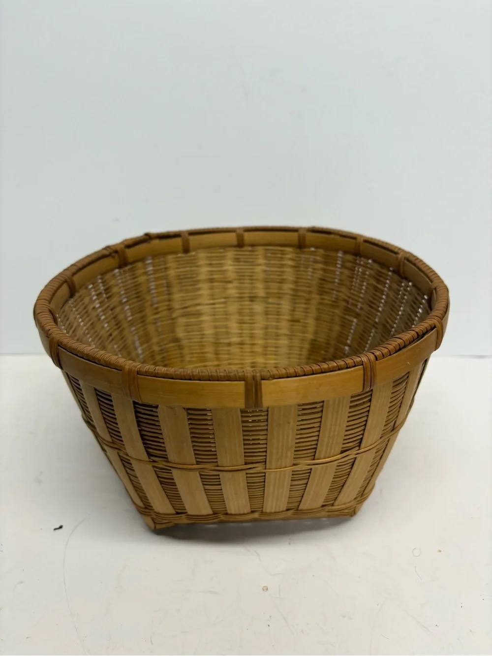 Woven Bamboo Decorative Basket  Brown Asian Boho Jungle Decor